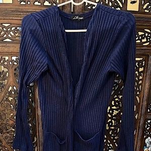 LOVE UNIVERSITY SPANDEX DARK BLUE LONG SLEEVE OPEN CARDIGAN 1XL